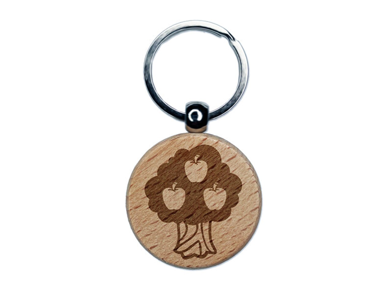 Apple Tree Fall Autumn Engraved Wood Round Keychain Tag Charm